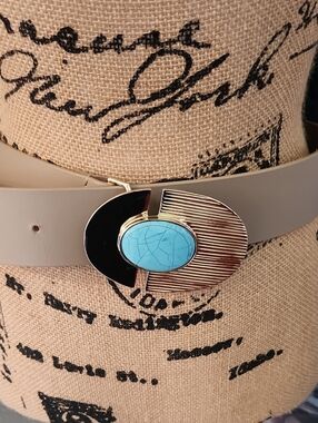 Women's Taupe Belt with Turquoise Accent Buckle